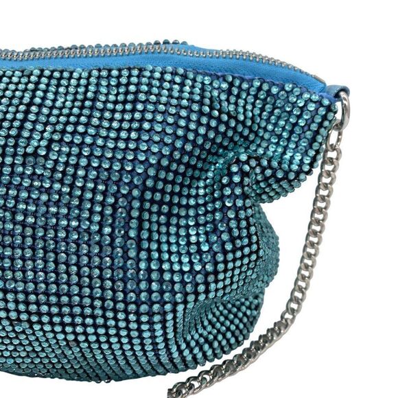 Aqua Crystal Glass Mesh Beaded Shoulder Bag Clutch Purse in Blue New
